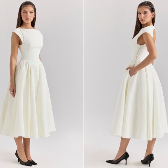 HOUSE OF CB 'Debutante' Ivory Moire Satin Midi Dress NWOT - Picture 4 of 9